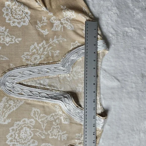 Womens Krazy Kat Lace V Neck Boho Floral Tunic Tan M White Cotton - Picture 10 of 16